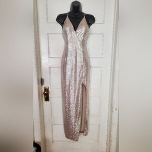Aidan Mattox Shimmering Silver Gown